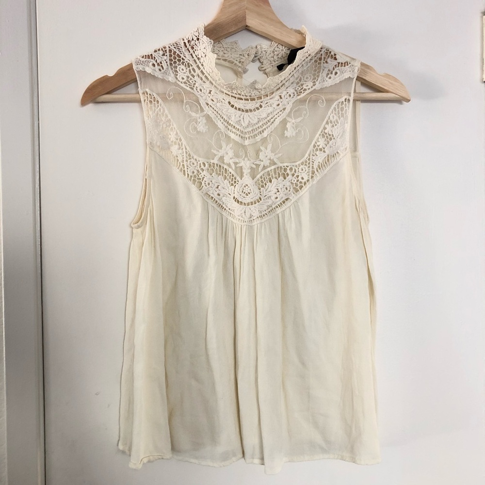Cream lace mock neck blouse